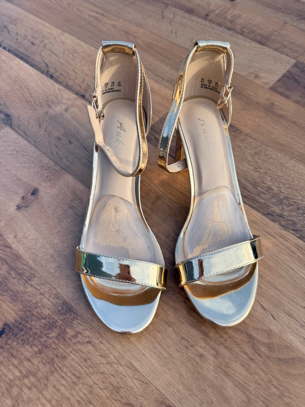 Women’s Gold Ankle-Strap Block Heel Sandals